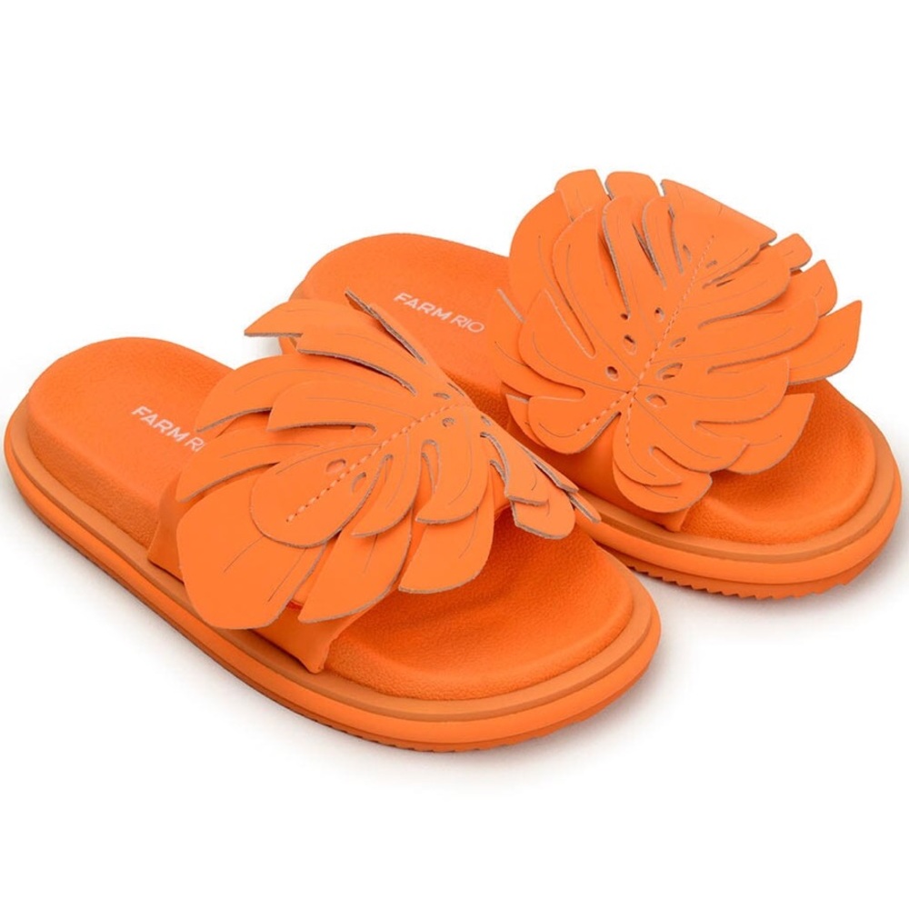 FARM Rio Monstera Anatomical Bright Orange Leaf Slide Sandal 8